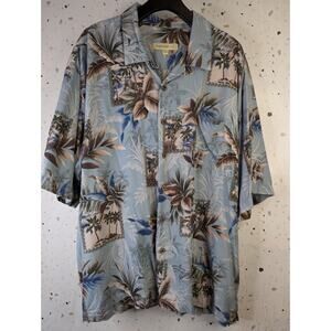 Joseph & Feiss Men's XXL Silk Blue Brown Floral Button Up Hawaiian Shirt
